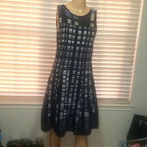 Nic + Zoe m abstract stripe sleeveless sweater dress pleats stretchy flare